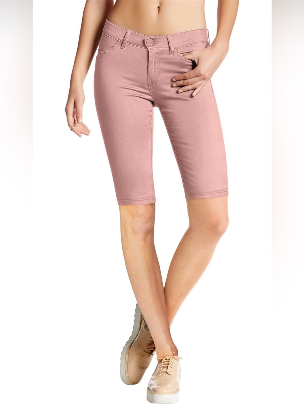 Hybrid & company Ultra Stretch Mid Rise  Skinny Stretch Bermuda Shorts w-pockets